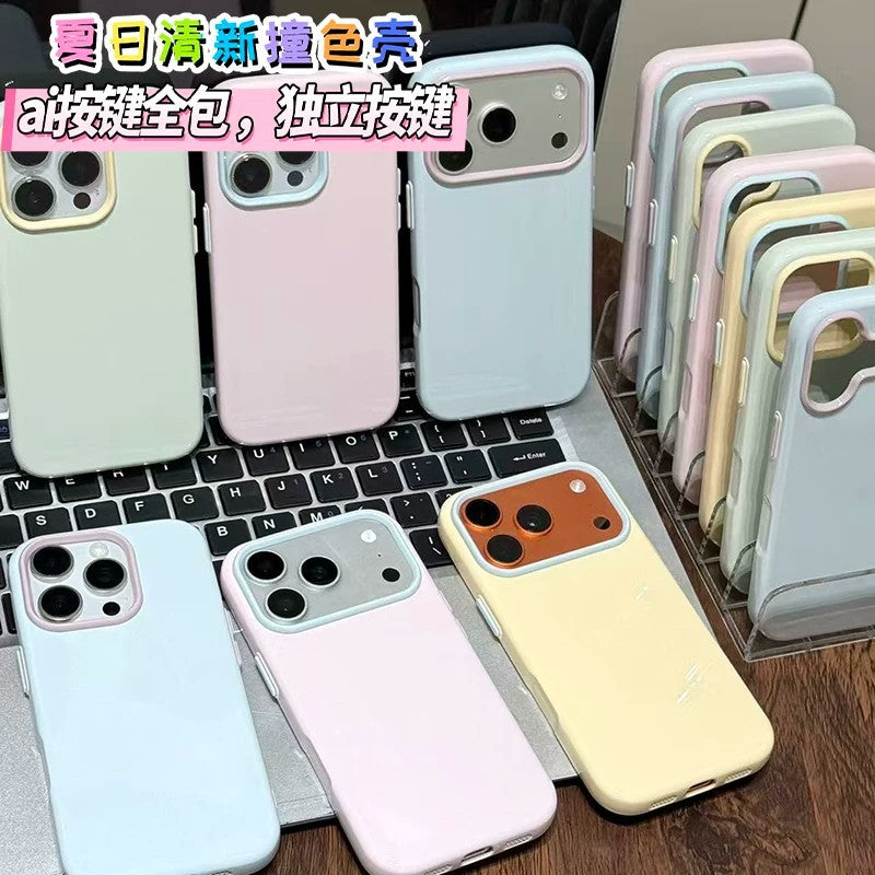 Suitable for apple 17pro mobile phone case, trendy contrasting color macaron jelly case, iphone16/13 anti-fall protective cover