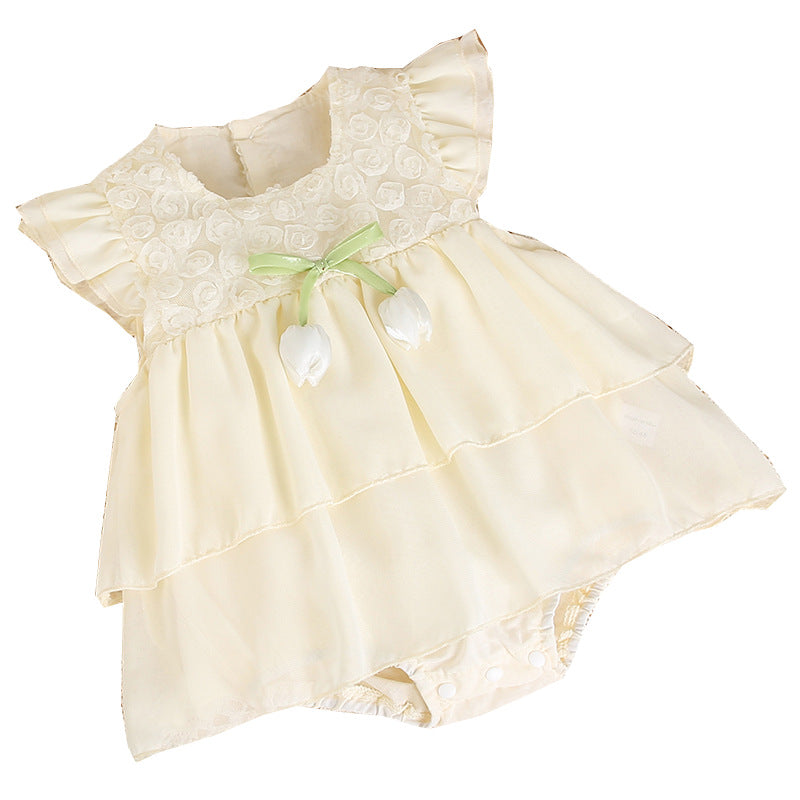 Newborn baby girl summer sleeveless romper dress - princess style, 100-day celebration, super cute suspender summer dress