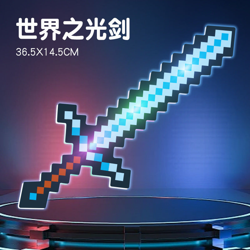 My minecraft diamond sword and pickaxe toy weapon, minecraft game mini world mosaic glowing sword, crystal sword