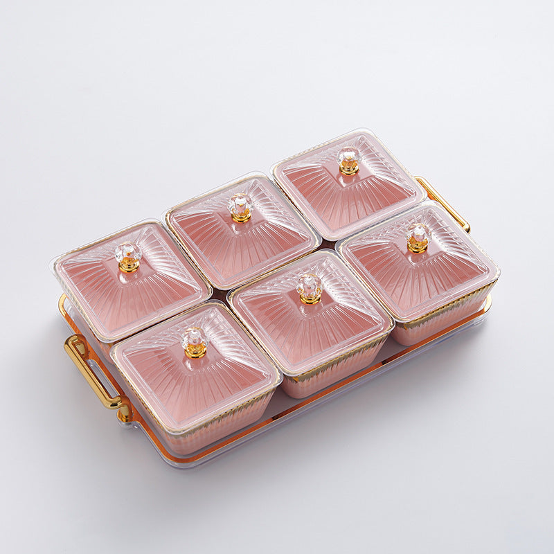 New arrival cream style dried fruit box for home ceramic divided dried fruit plate high-looking gold-rimmed snack plate living room candy plate