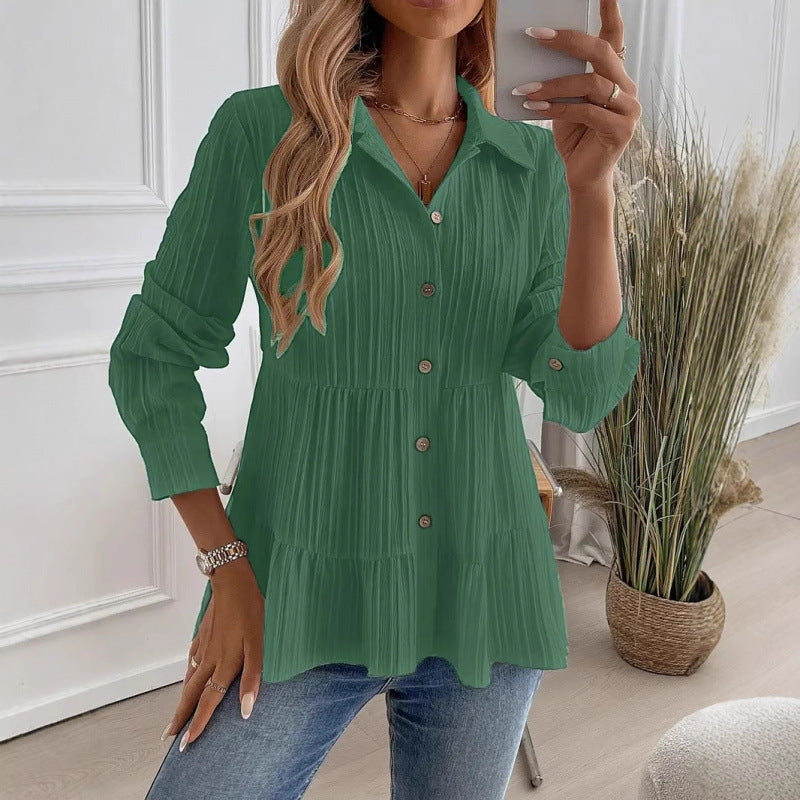 Shipped: new solid color casual textured long-sleeve button-down shirt for us & european cross-border e-commerce ()