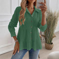 Shipped: new solid color casual textured long-sleeve button-down shirt for us & european cross-border e-commerce ()