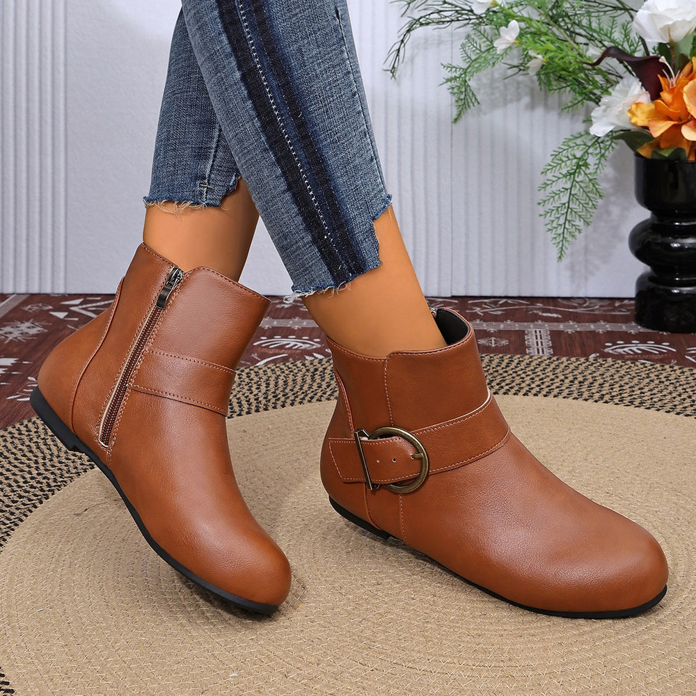 plus sizefashion chelsea large ring buckle side zipper boots fall and winternew arrivalpure colorflats cross-border fashion boots