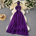 Atmosphere halterdress feminine cut out cross halter strap waist drape backless pleated long skirt