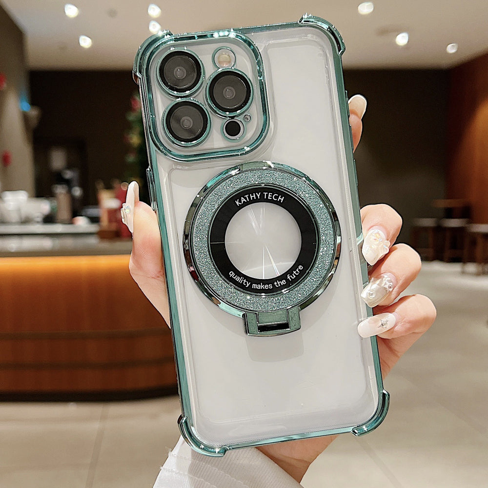 compatible iphone 17 pro phone case, electroplated, four-corner drop protection, mirror finish, magnetic stand, apple 15 full coverage