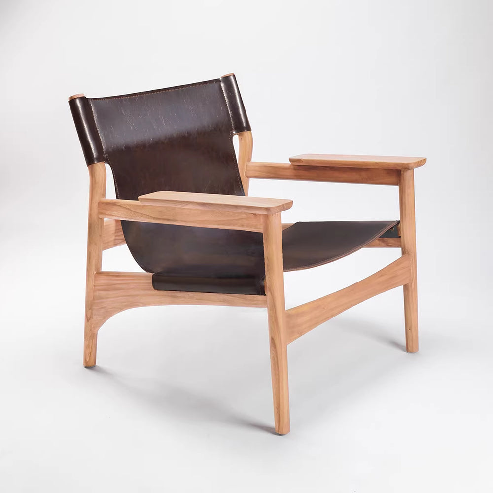 Vintage saddle chair - home living room balcony retro solid wood single leisure chair - designer style light luxury sofa chair
