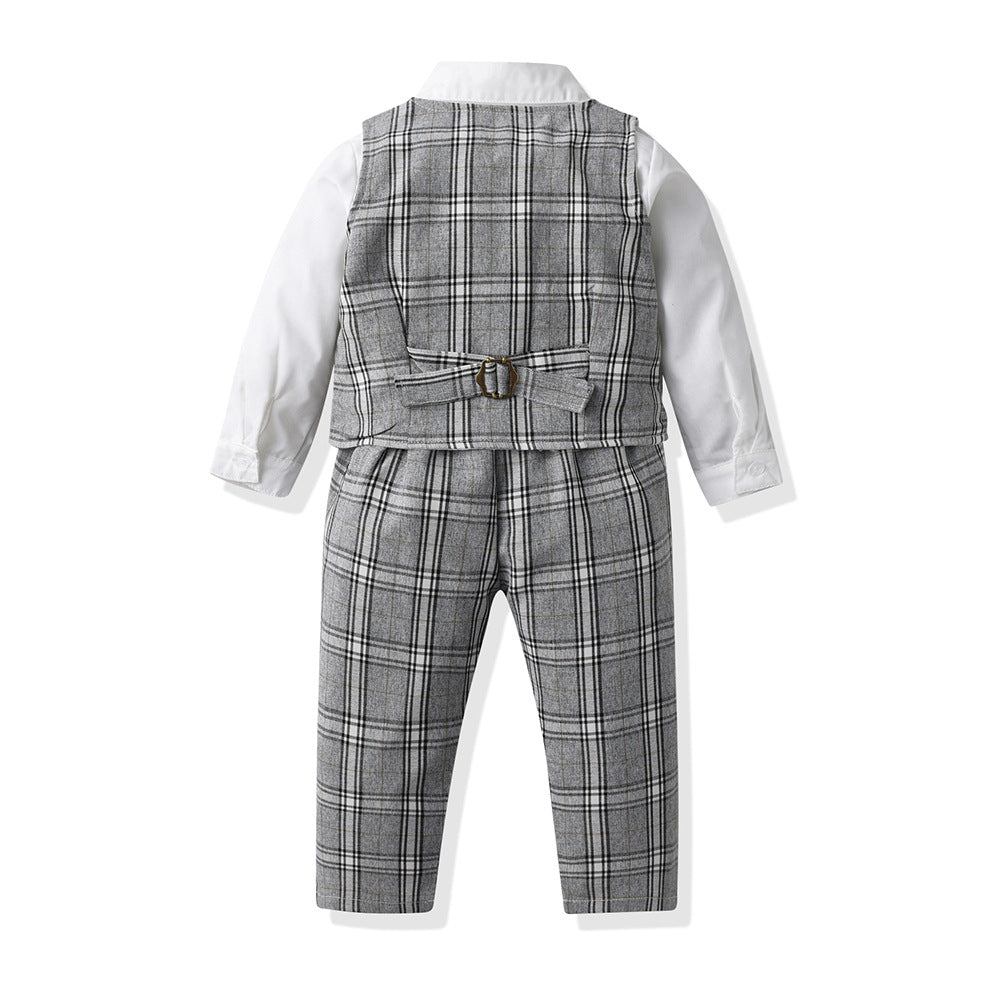 New boys' stylish british plaid vest suit three-piece set - autumn outfit for boys, perfect for baby's birthday party
