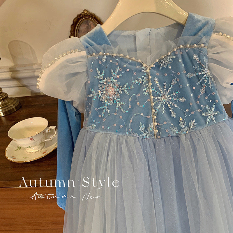 Girls' princess dress -  autumn collection - trendy girl's dress - blue mesh elsa tutu birthday gown