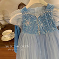 Girls' princess dress -  autumn collection - trendy girl's dress - blue mesh elsa tutu birthday gown