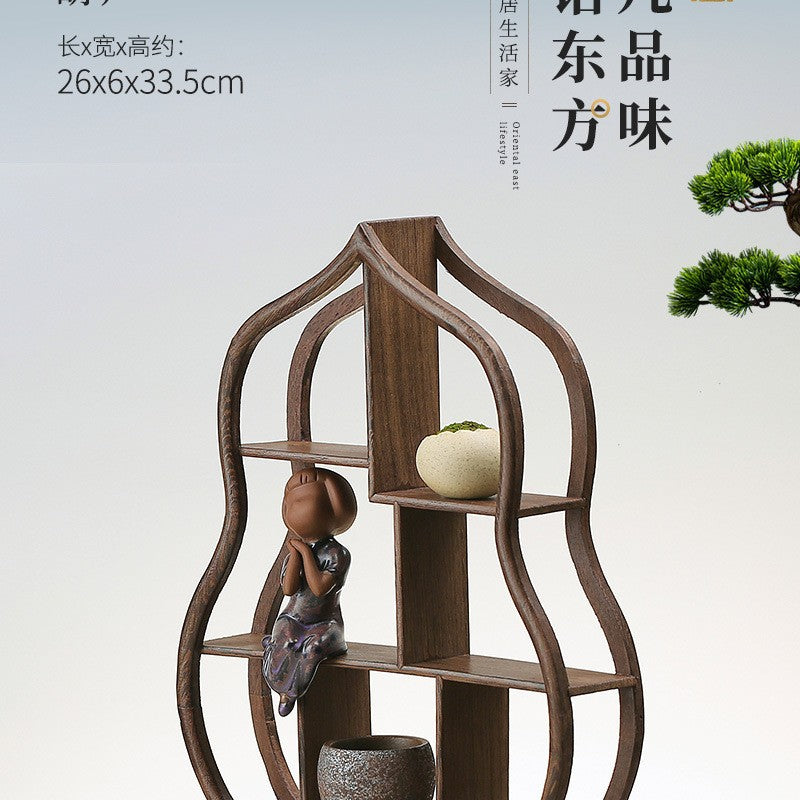 Solid wood teacup rack Chinese Bogu rack storage box table rack Pu'er teapot stove tea set accessories