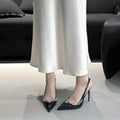 Wo chain rhinestone high heels women's stiletto pointed toe elegantfrenchflats one-piece patent leather toe sandals banquet