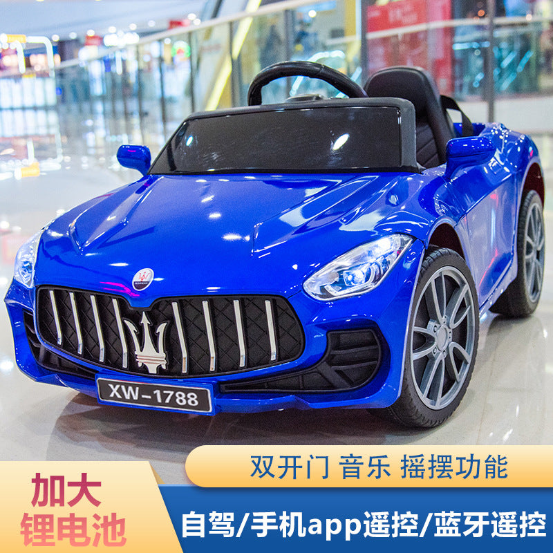 New children's electric car double door four-wheel remote control car two-seat children's toy car 1 to 6 years old swinging stroller