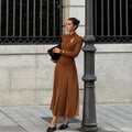 autumn european and american style women's cross-border new fashion elegant slim-fit solid color halter neck long sleeve dress