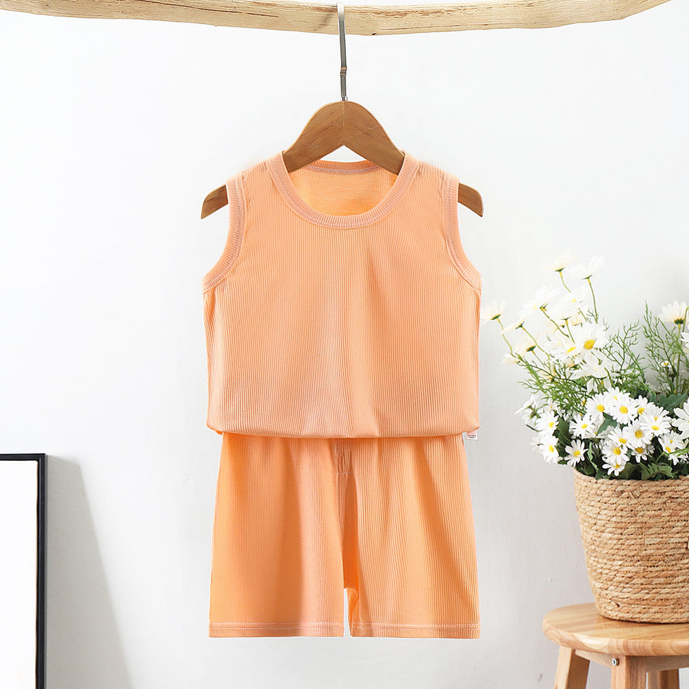 Kids vest suit summer ice silk shake cotton pajamas for boys and girls facial mask t home clothes baby shorts air conditioning clothes