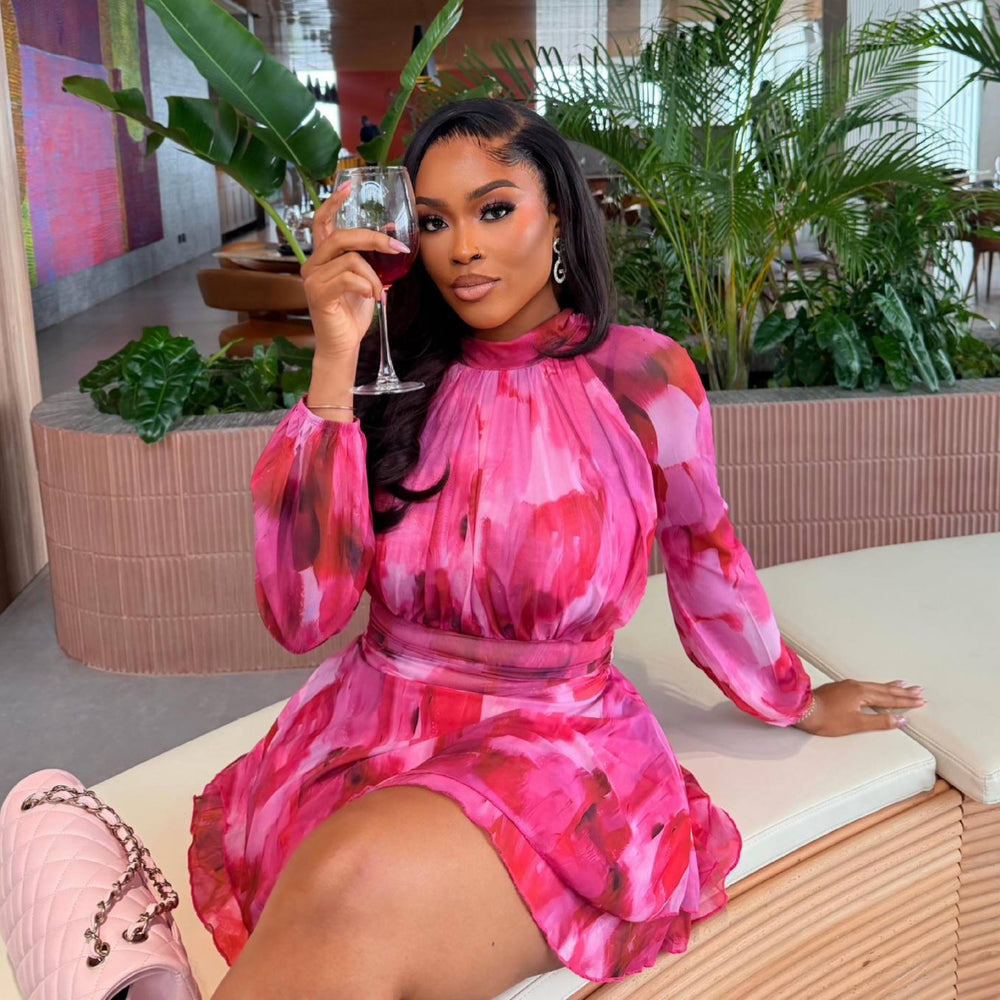 European and american cross-border women's fashion:  summer new arrival - elegant sweetheart printed pleated waist a-line mini dress