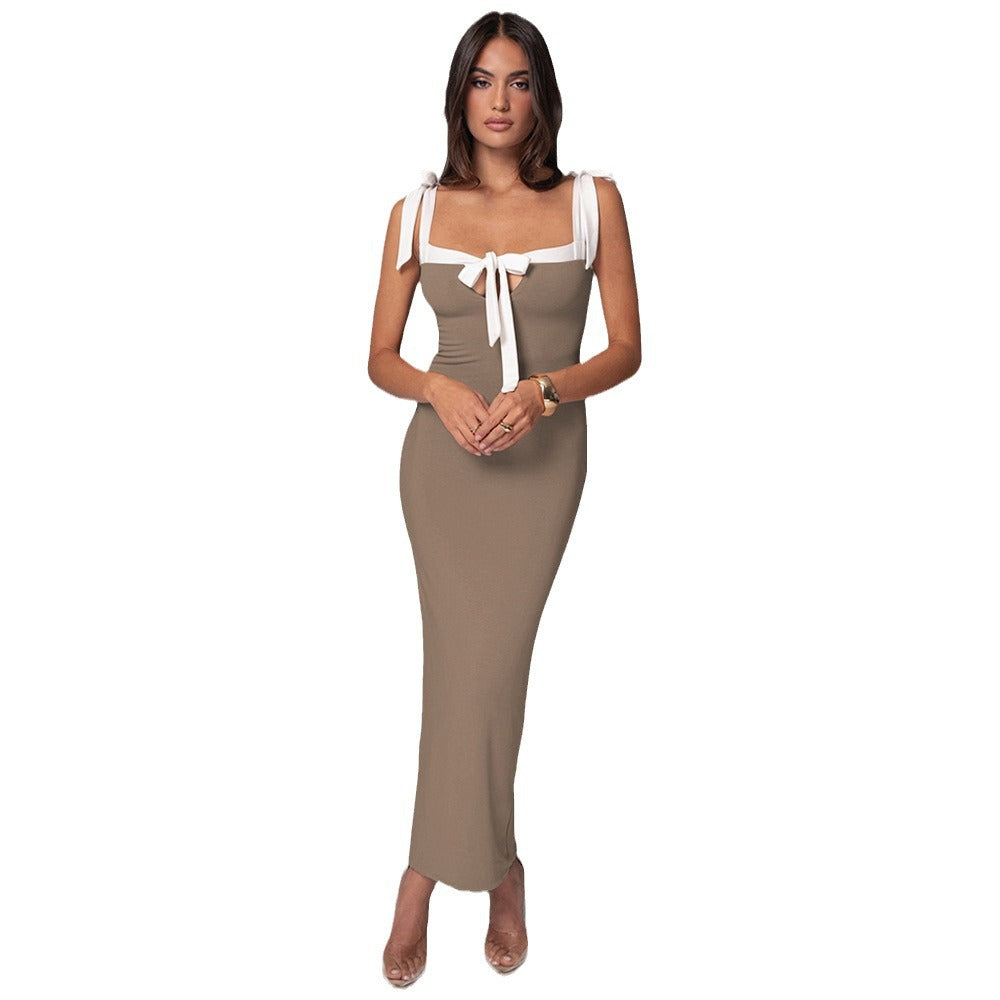 autumn european and american style cross-border women's fashion new sexy camisole sleeveless tie-waist bodycon dress