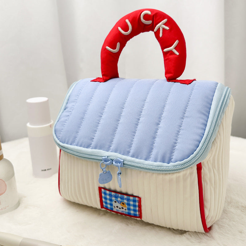 Popular house cosmetic bag women's large-capacity portable skin care product storage bag contrasting color travel portable partition storage bag