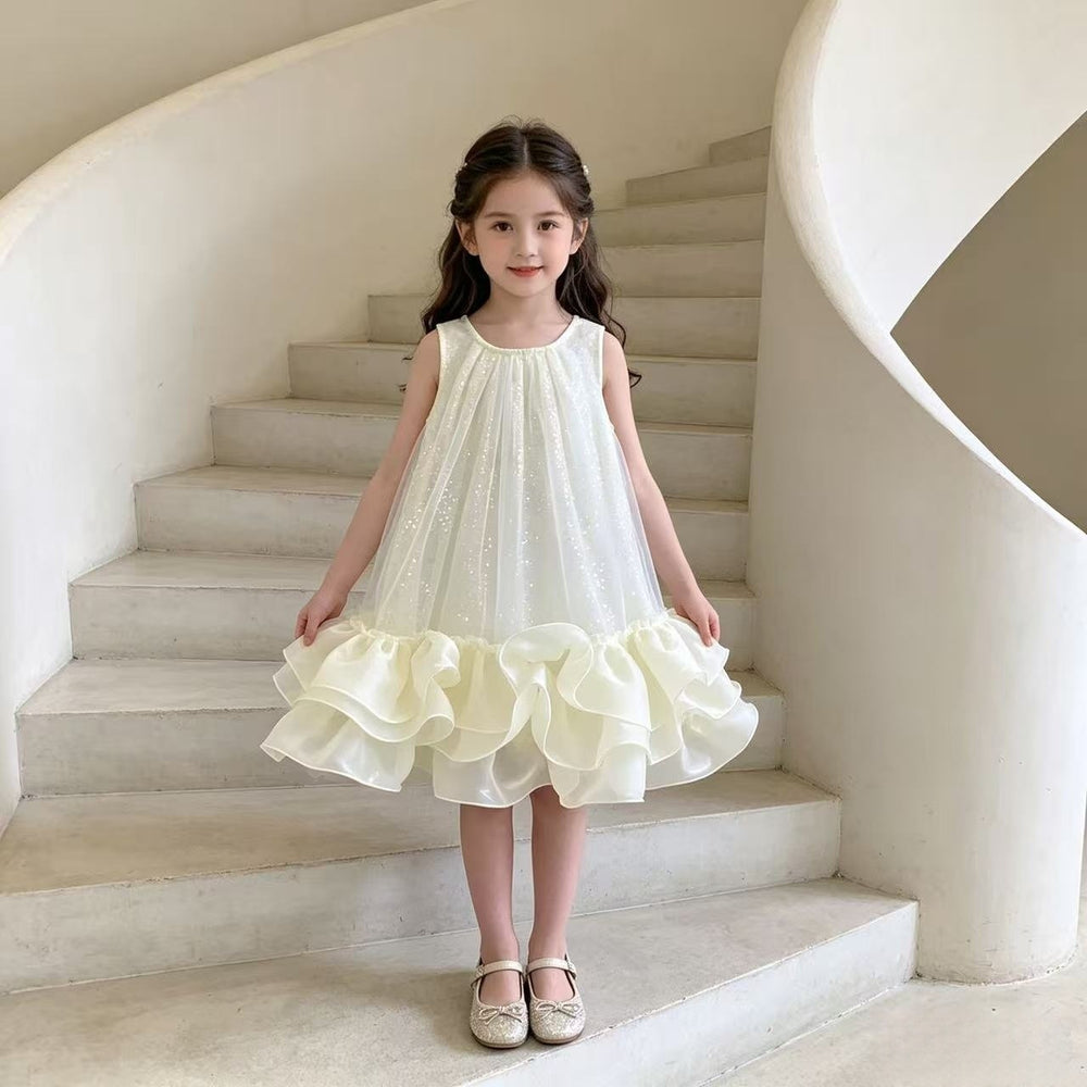 Girls' princess dress summer collection : new children's luxury high-end formal dress, girls' mesh vest dress