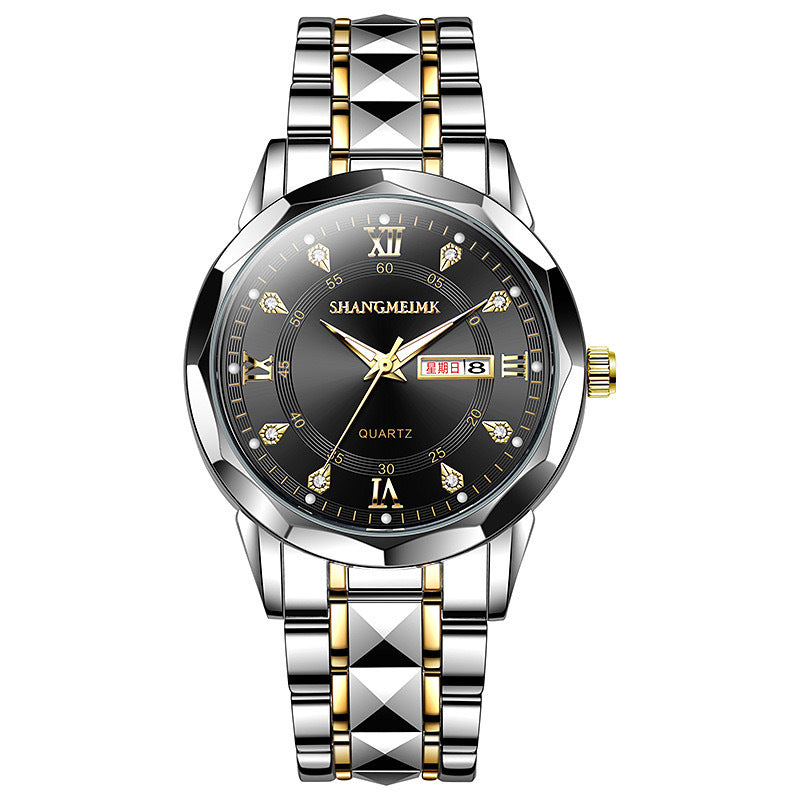 2025 men's watch - cross-border, luminous, waterproof, dual calendar, stainless steel band, quartz movement - wholesale for cross-border e-commerce