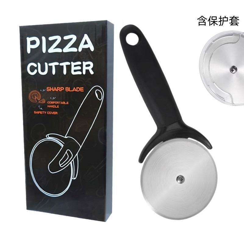 Pizza cutter hob with protective cover, stainless steel cake cutter baking medium, single wheel pizza cutting  hot sale