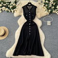 Chanel-inspired, high-end vintage v-neck sleeveless single-breasted cinched waist crochet knit dress - spring/summer 2025 collection