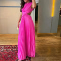 european and american export women's summer sexy elegant solid color sleeveless round neck crisscross pleated backless slim-fit dress