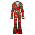 Printed deep v sexy blouse and wide-leg pants two-piece set - women's  european and american autumn fashion casual outfit
