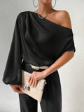 Export oblique shoulder t-shirt sexy off-shoulder loose off-shoulder elegant women's clothing  cross-border fashion oblique collar tops