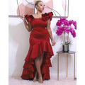 women's dress  new arrivalruffles large slit floor-length pure colordresspopular evening dress