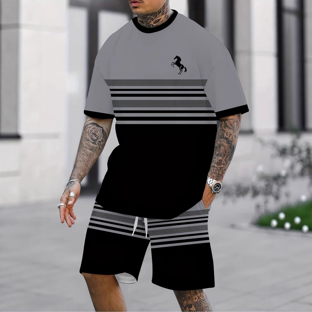 european and american men's short-sleeved and shorts sets, casual sportswear sets, 3d printed cross-border bestsellers