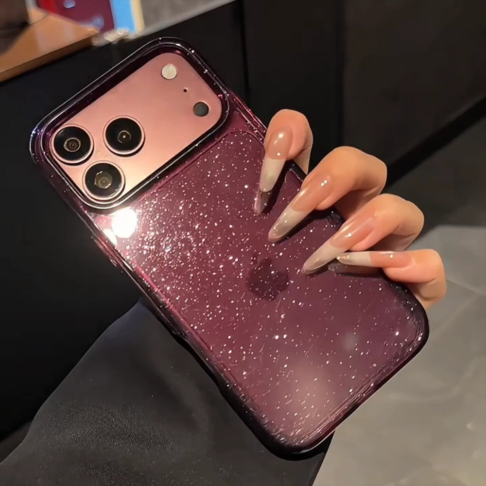 Starry glitter powder compatible with iphone 18 pro max case, apple 17 transparent fine glitter burgundy protective cover 16