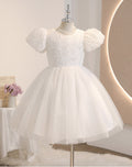 Girls' formal dress princess gown white flower girl wedding dress mid-length puff sleeve tutu dress cross-border foreign trade floral chic