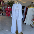 European and american cross-border women's spring  new collection: casual turn-down collar solid color loose fit long sleeve shirt and tie-waist pants set