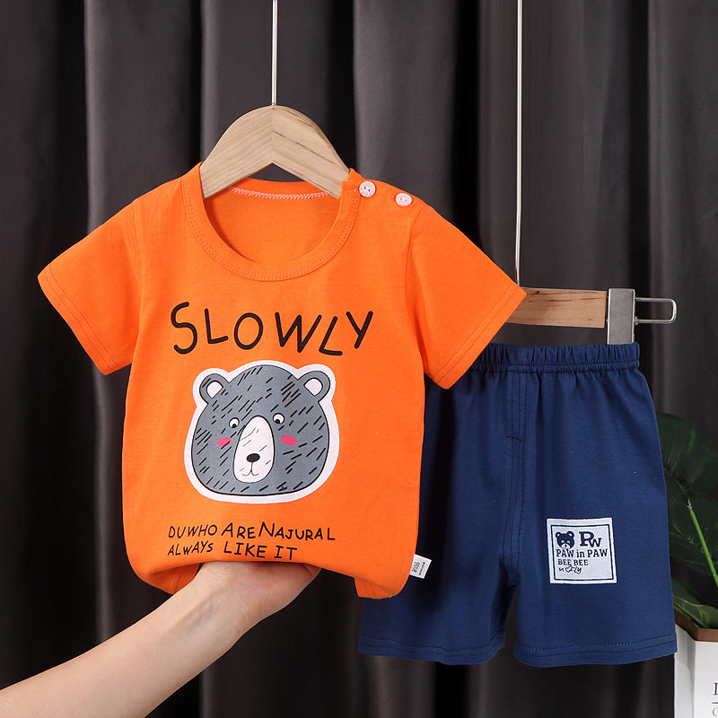 summer new arrival: 100% cotton kids' short-sleeve t-shirt and shorts set - korean style infant and toddler two-piece outfit