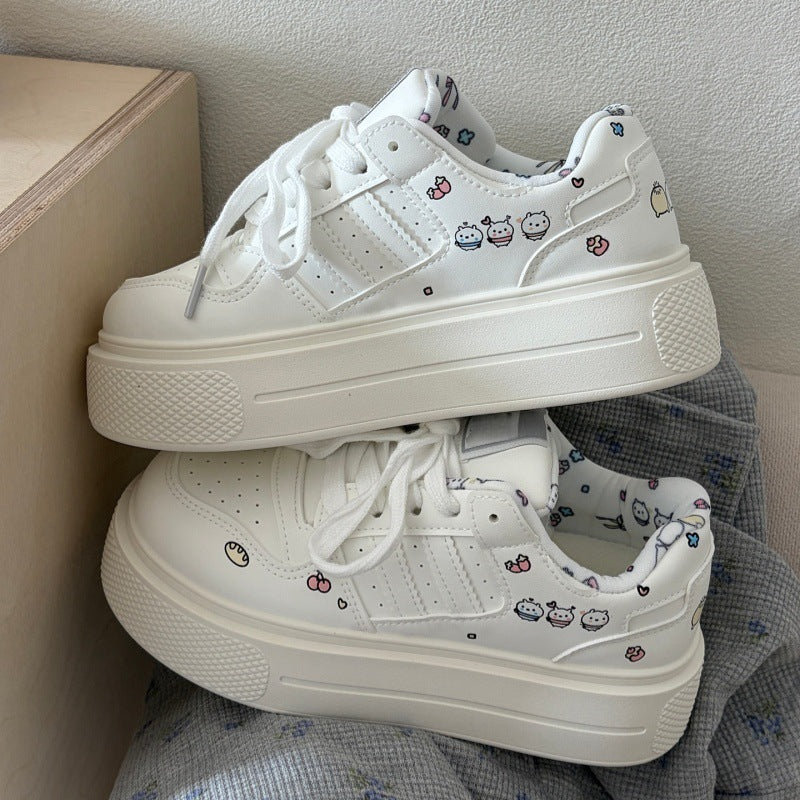 Dexun women's versatile casual sneakers - spring 2026 new collection: dopamine bread shoes, chunky platform white sneakers for students