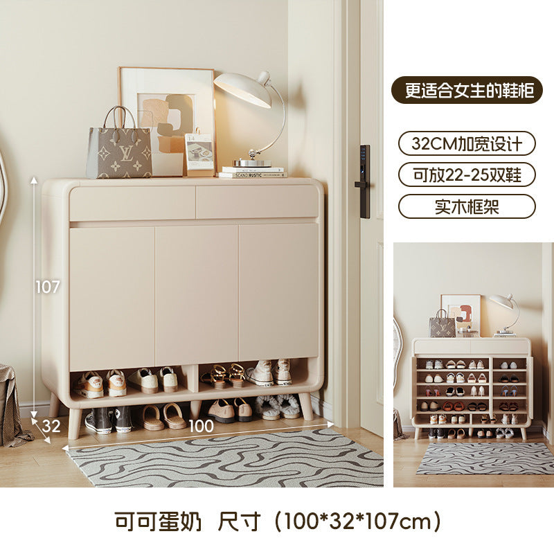 Shoe cabinet household door cream wind 2025 new home storage cabinet integrated against the wall large capacity multi-layer