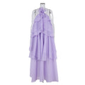 Export cross-border stereo flower decoration large backless halterneck dress holiday style rufflesclassy sense elegance long skirt