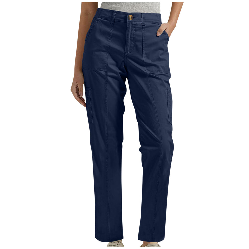 european and american cross-border  hot-selling women's solid color elastic waist comfortable casual cargo pants with pockets