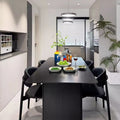 Modern minimalist sintered stone dining table with black dining chairs set - premium small apartment italian-style rectangular dining table for home and b&b