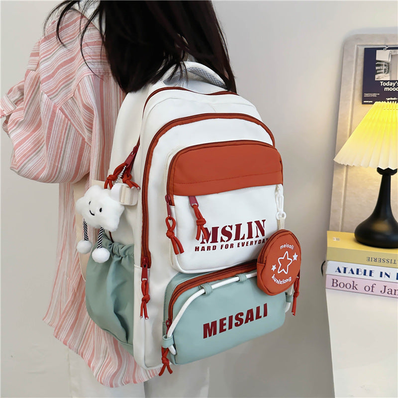 New student backpack contrasting colors fashion trend versatile new middle school student college student backpack men and women the same style