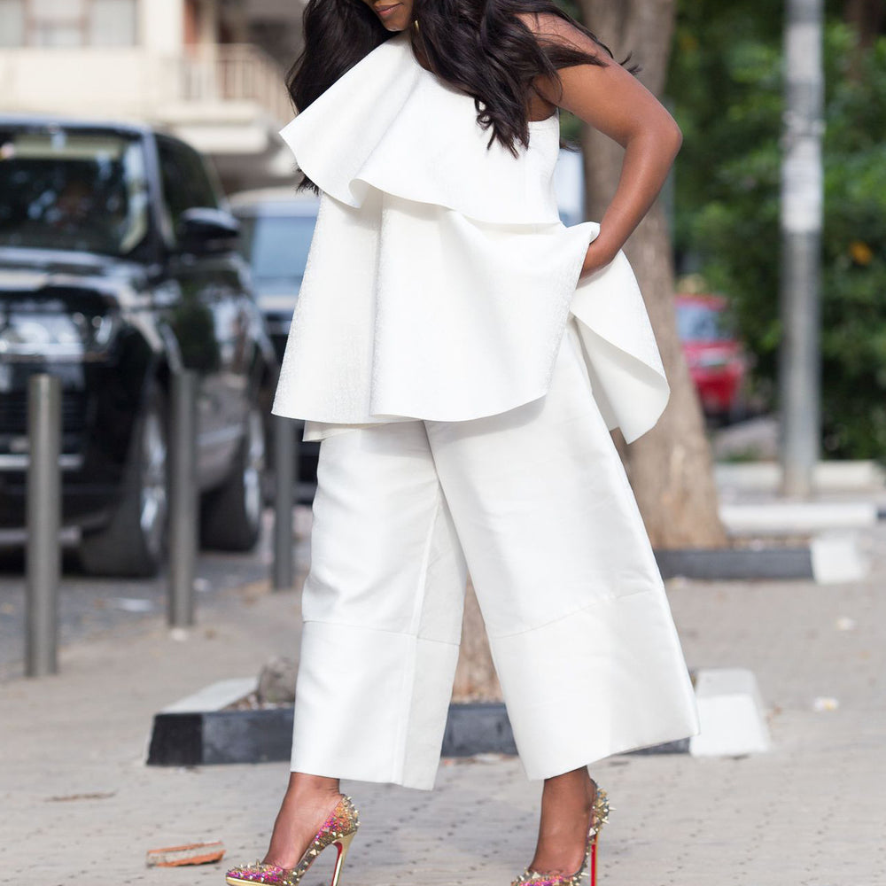 C8537 independent station european and american large size women's clothing cross-border personalized loosetops wide-leg pants two-piece set foreign trade suit