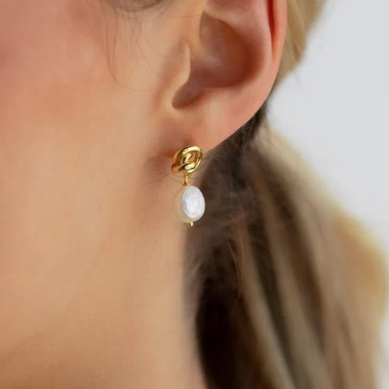 European and american cross-border fashion pearl pendant earrings, vintage knotted earrings, unique design, simple and versatile jewelry
