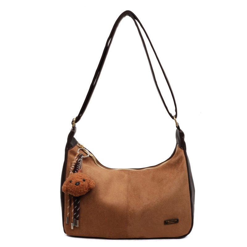 Korean style minimalist suede shoulder bag for women, new autumn 2025 collection, large capacity, fashionable niche design, commuter crossbody bag