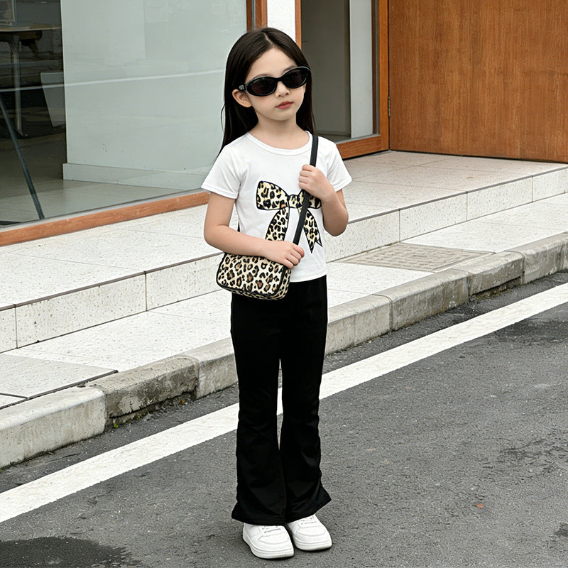 new girls' t-shirt and pants two-piece set - kids' fashion korean style children's clothing trendy bow detail