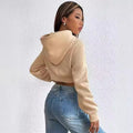 new european and american style high-waisted cropped sweatshirt with drawstring hood, solid color, versatile pullover top for women - trendy spring/autumn collection