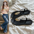 Summer vacation style new arrivalfrench metal buckle sense of design flip-flop sandals for women outwear non-slip soft bottom lightweight cool