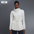 Air layer stand collar mid-length outwear women's drawstring waist jacket casualwork clothing sports windbreaker autumd25137