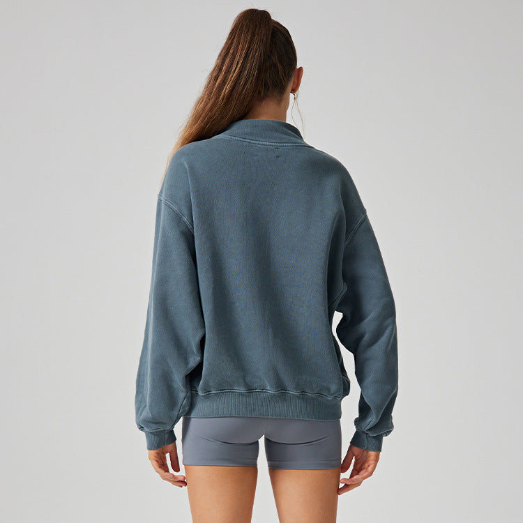 Fall and winterloose sports slimming look running fitness wear tops stand collar heattechfleece-lined yoga wear long sleeves sports outwear