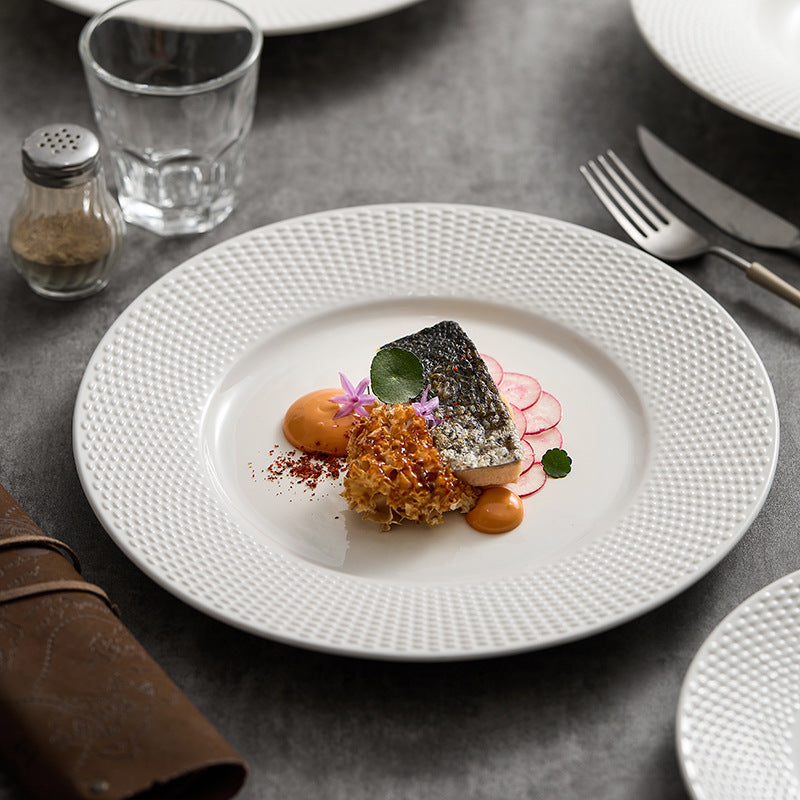 Byron ceramic western dinner plate - premium hotel steak plate - hotel tableware embossed feature plate - dinner plate