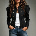 cross-border fashion retro solid color slimming versatile double-breasted puff sleeve cropped jacket for women